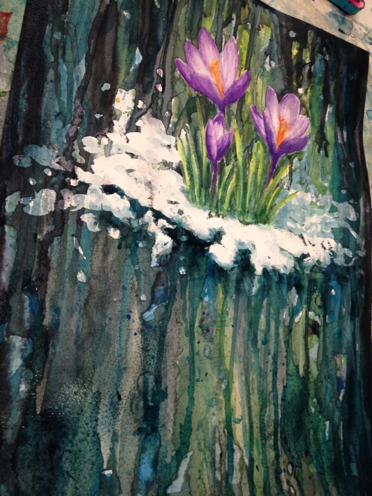 Work In progress crocus abstract mixed media painting